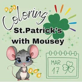 Children’s holiday coloring books by Just Mousey including St. Patrick’s Day